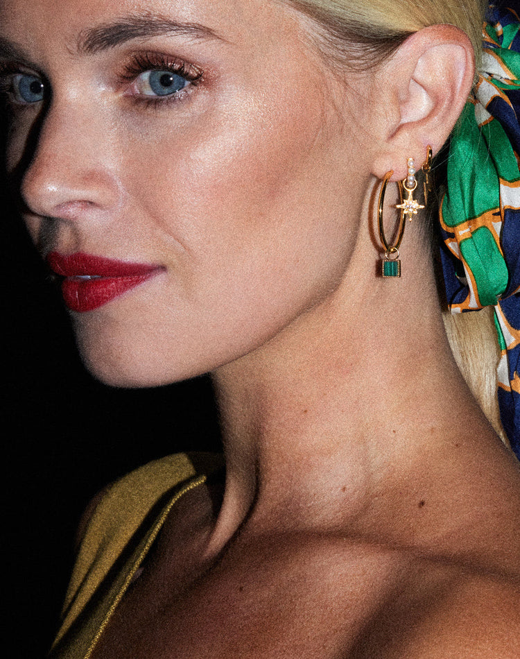 Malachite Square Earring Charm in Gold